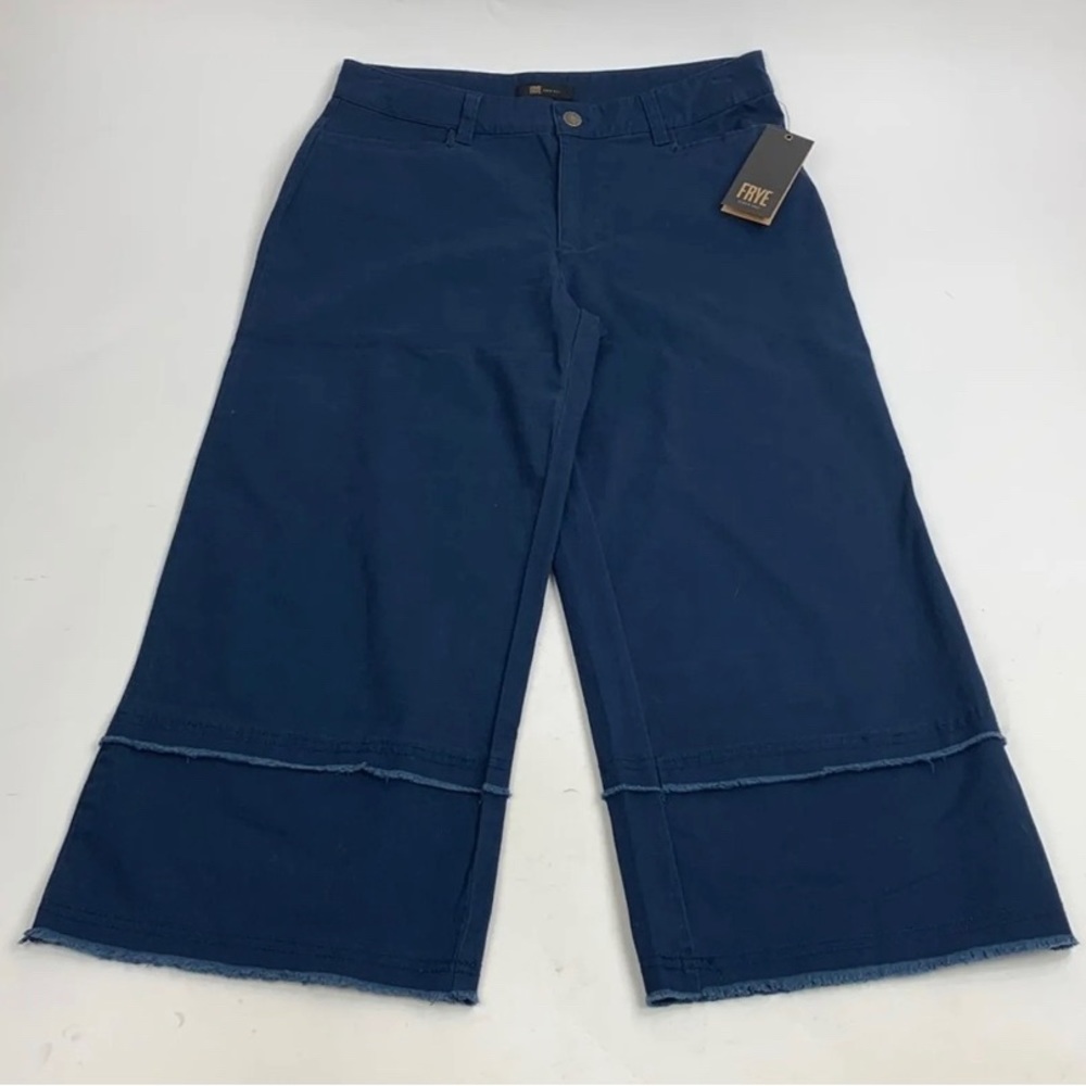 Frye Nightfall Navy Wide Leg Raw Hem Boho Pants Size 6 Navy Blue pockets NewNWT